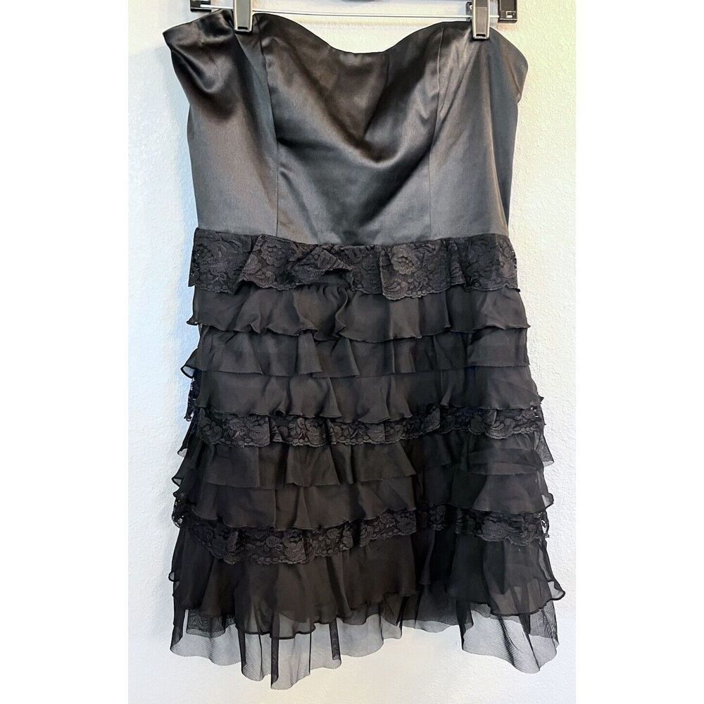 Express Design Studio Dress Strapless Ruffle Mini Tiered Black Womens 12